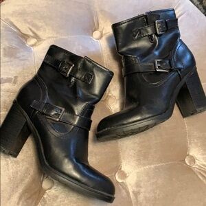 Chaps black booties with buckles, 3 inch heel, 7.5
